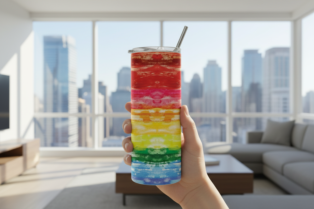 Rainbow Watercolor Pride Tumbler – Celebrate Love in Every Color