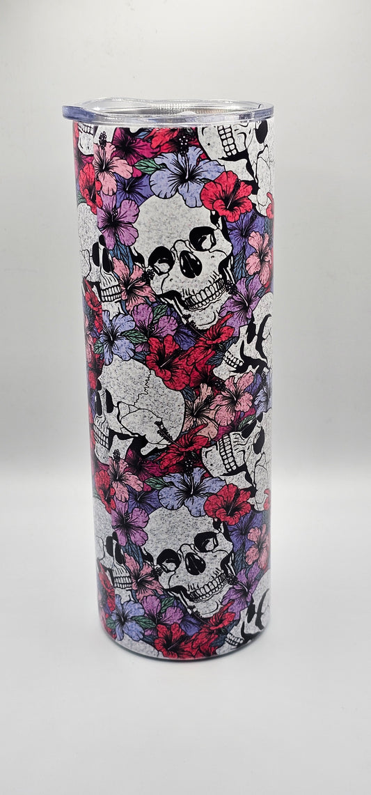 Floral Skull 20oz Skinny Tumbler – Edgy & Vibrant Wrap
