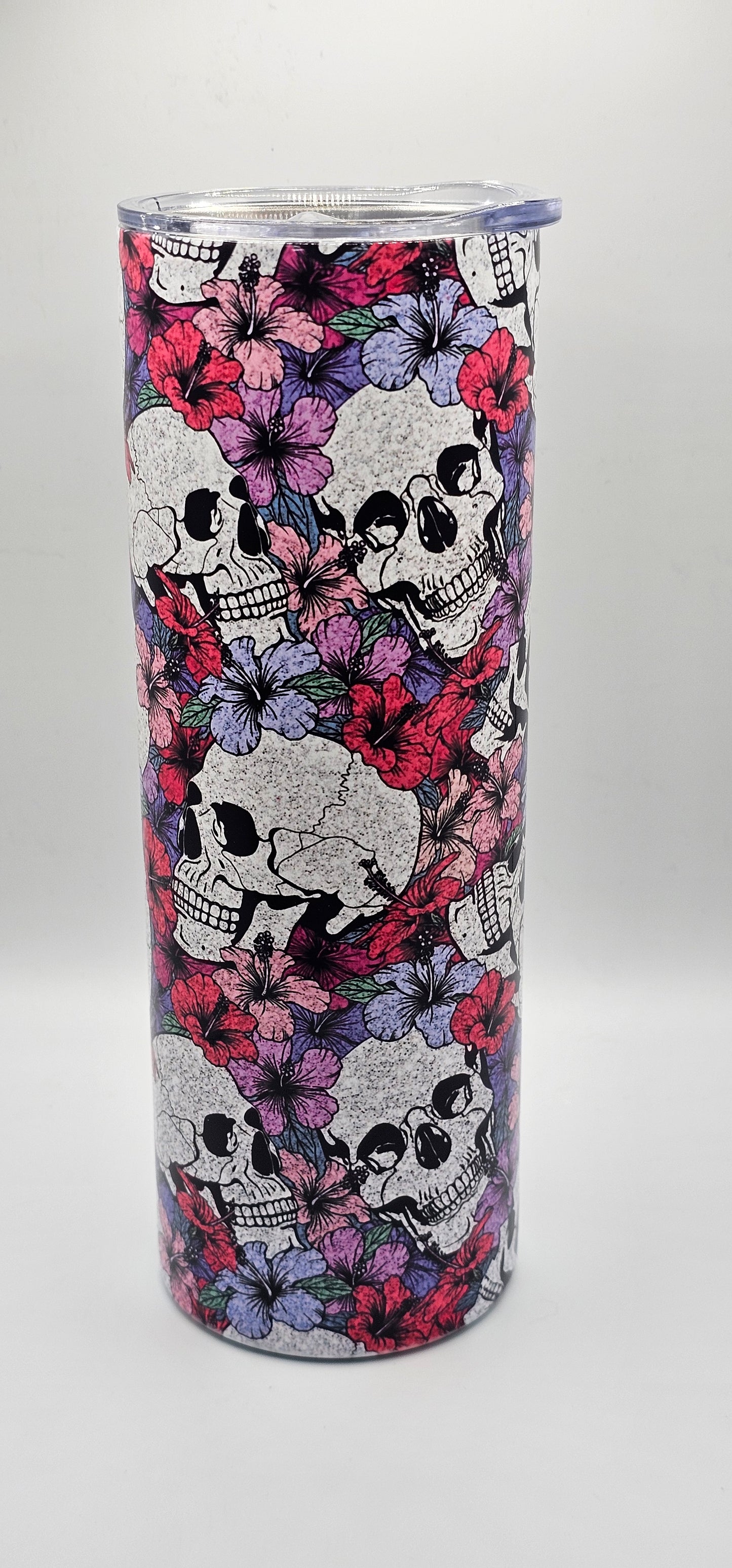 Floral Skull 20oz Skinny Tumbler – Edgy & Vibrant Wrap