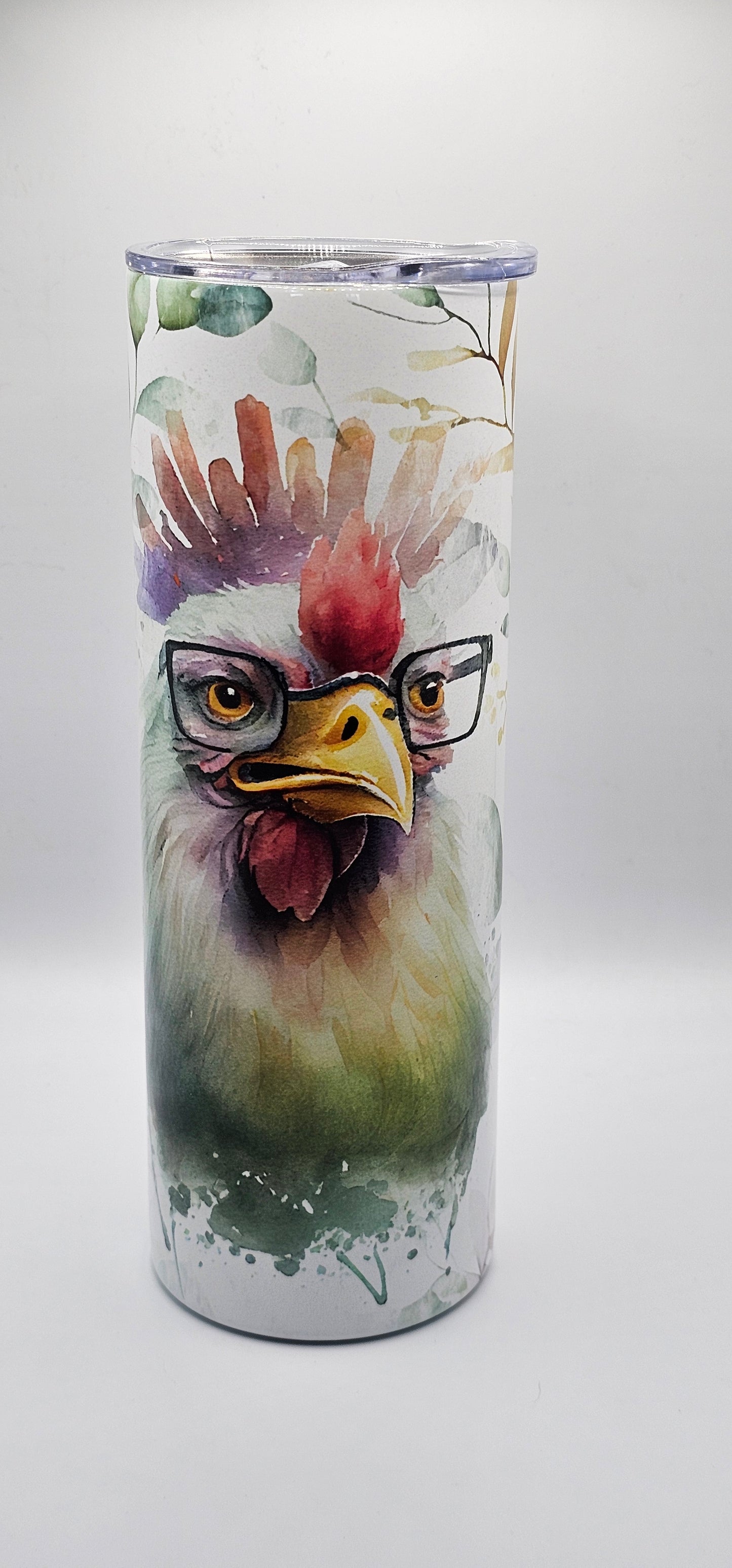 Funny Rooster 20oz Tumbler with Lid and Straw | Mentally Hilarious Sarcastic Coffee Travel Mug | Watercolor Floral Gift for Coworker