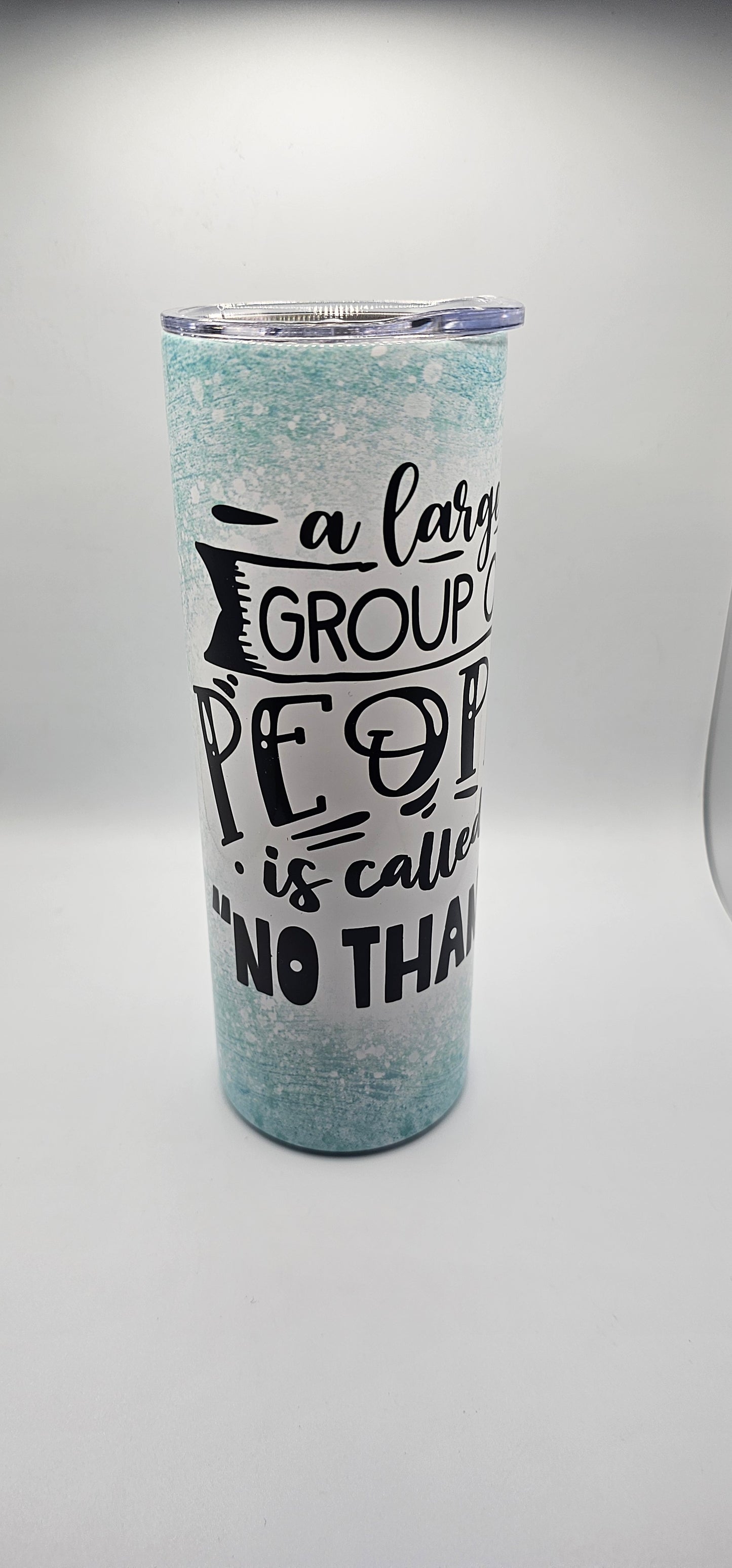 Funny Introvert 20oz Skinny Tumbler with Lid and Straw | Sarcastic "A Large Group of People Is Called A No Thanks" Travel Mug | Anti-Social Gift for Her or Him