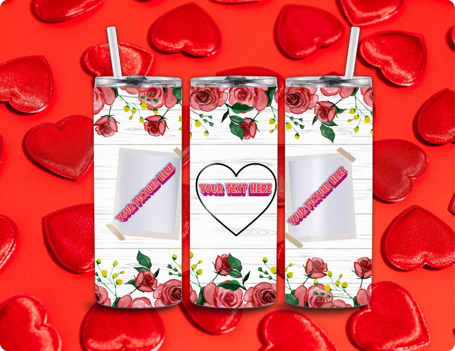 Personalized Photo Rose Tumbler, Custom Insulated 20oz Skinny Cup