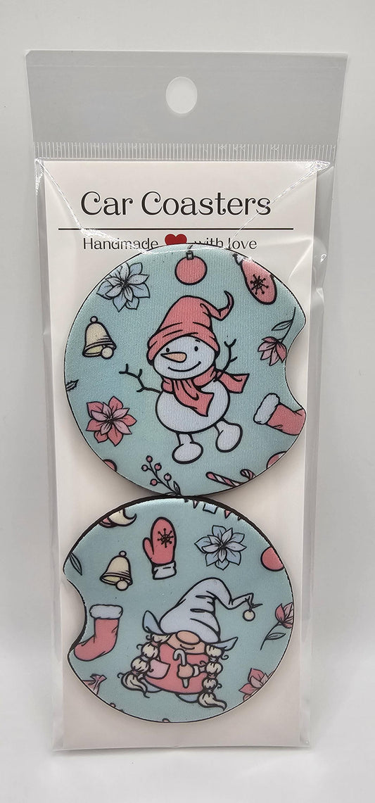 Whimsical Winter Car Coaster Set – Handmade Holiday Decor
