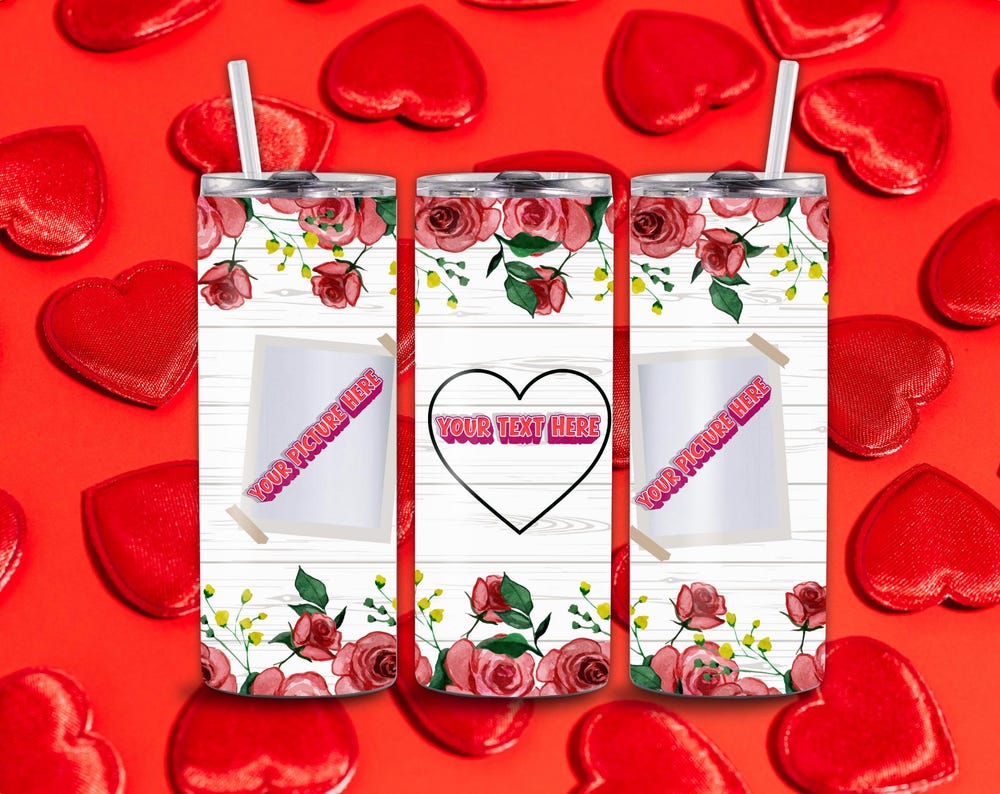 Personalized Photo Rose Tumbler, Custom Insulated 20oz Skinny Cup